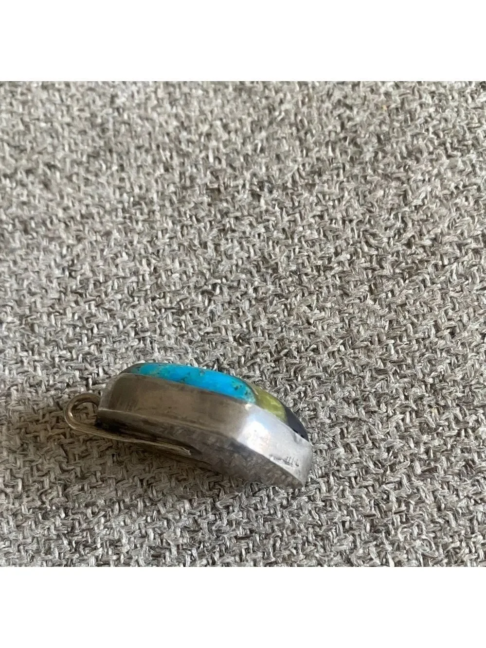Vintage Sterling Silver Multi-Stone Inlay Pendant Turquoise Onyx
